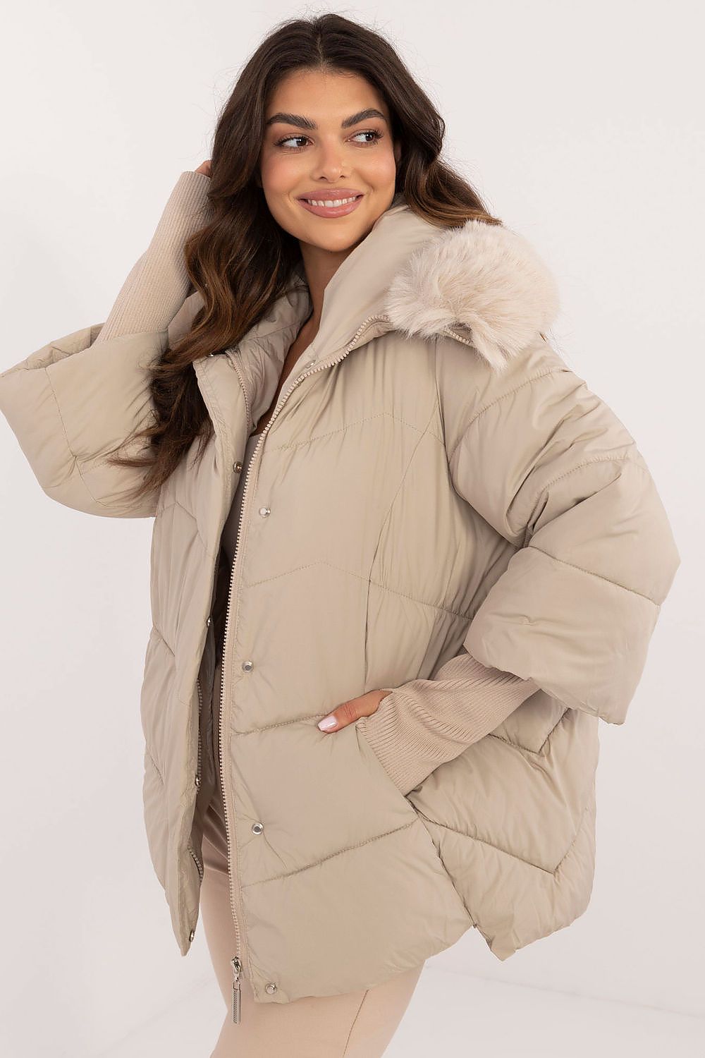 Winterjas met afneembaar bontkraag