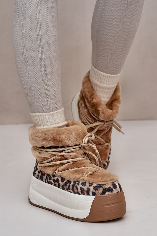 Snowboots met bont en luipaard print